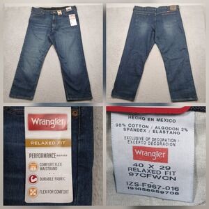 Wrangler Relaxed Fit Men's Jeans 40x29 Blue Stretch Performance NWT